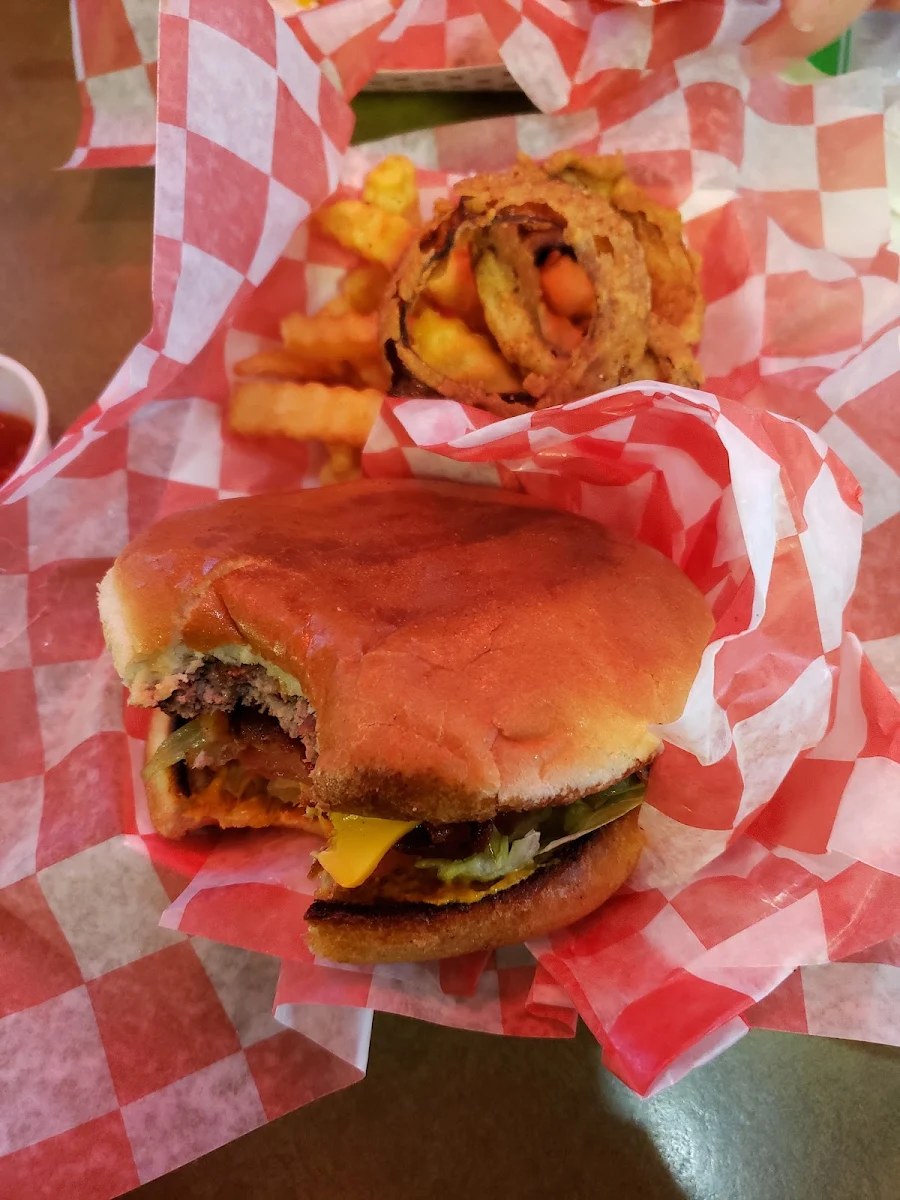 Burger and Onion Rings