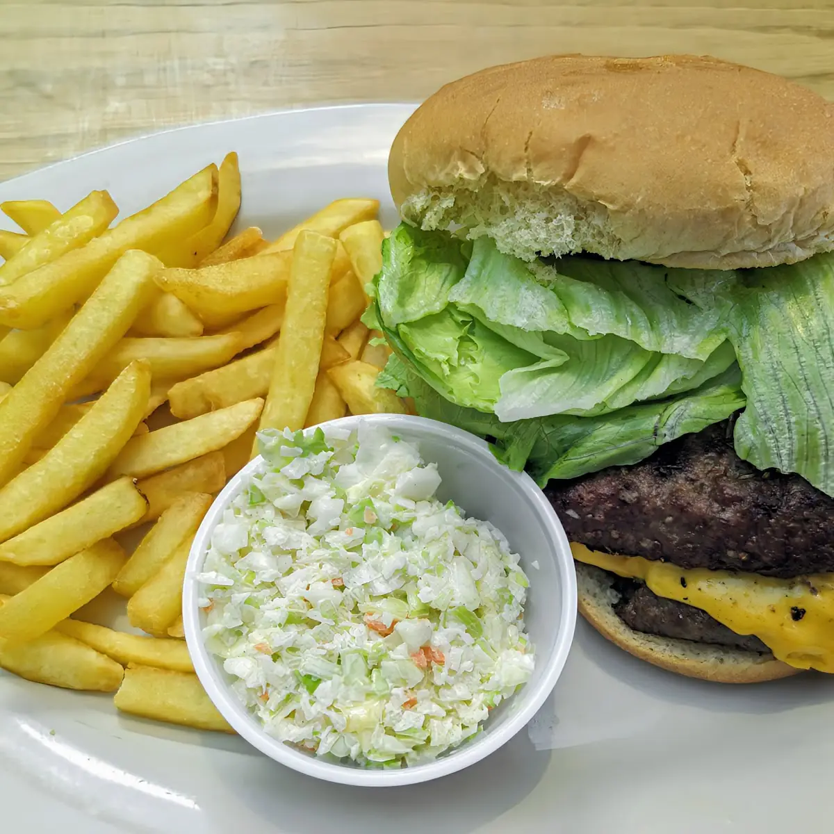 Double Cheeseburger with Fries and Slaw