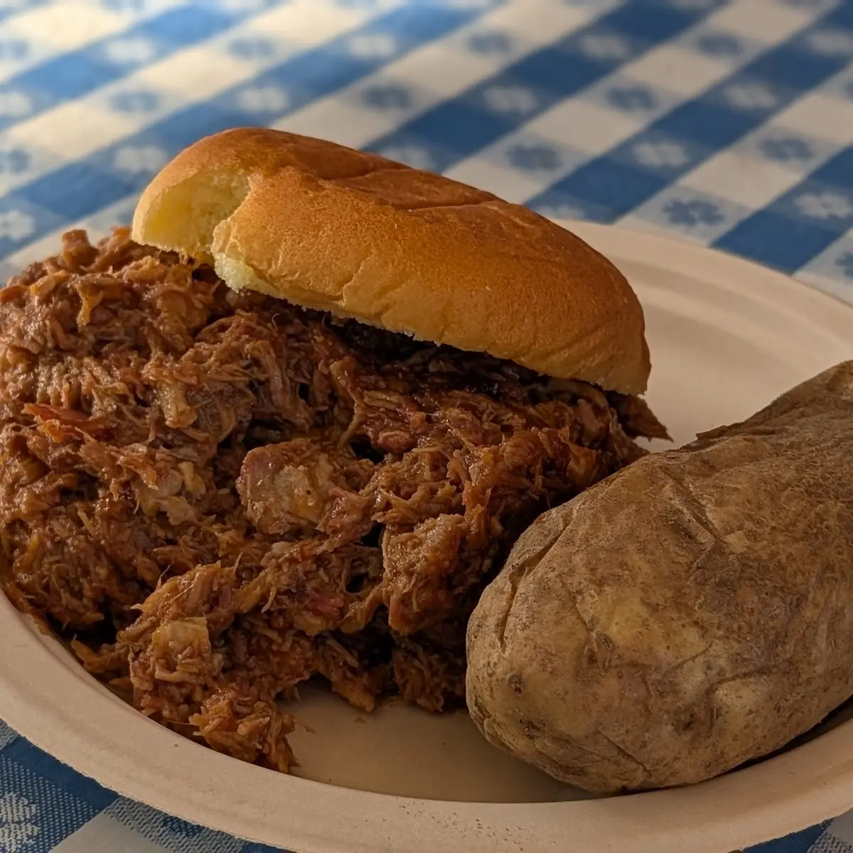Pulled Pork Sandwich and Baked Potato