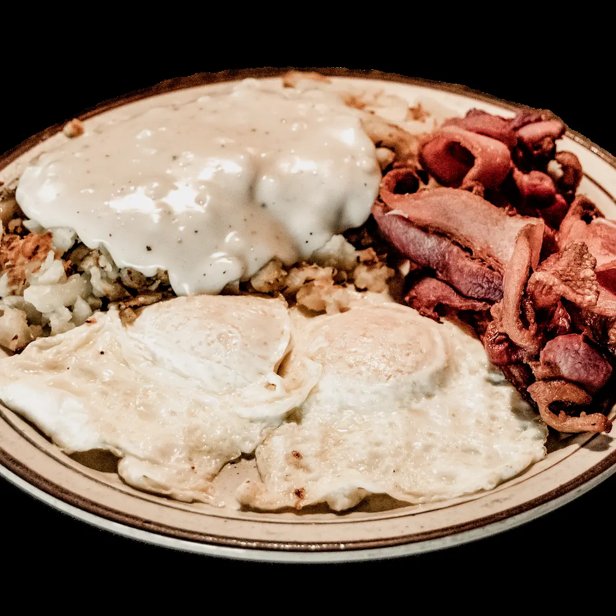 Hash Brown Gravy Eggs and Bacon