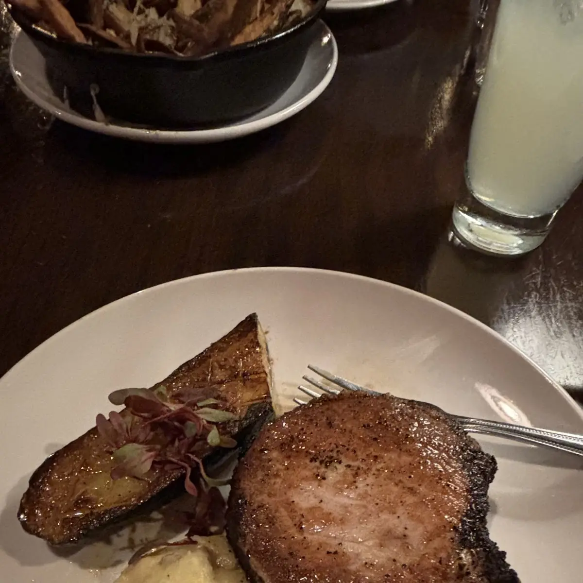 Berkshire Pork Chop with Goat Cheese Mashed Potatoes and Grilled Zucchini