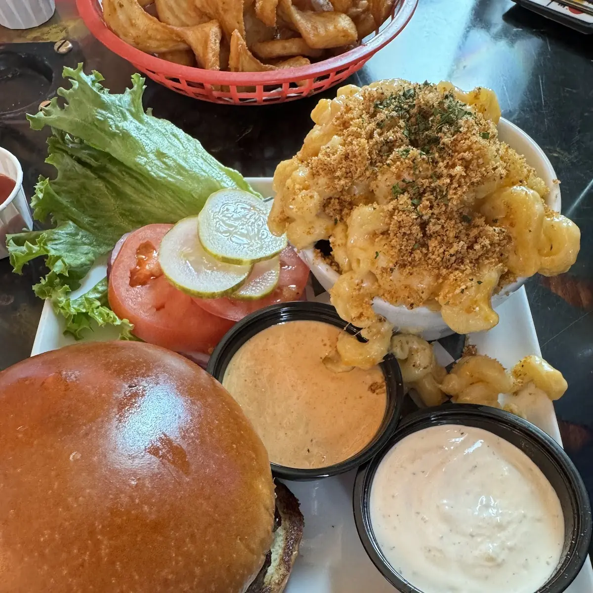 Burger and Mac and Cheese