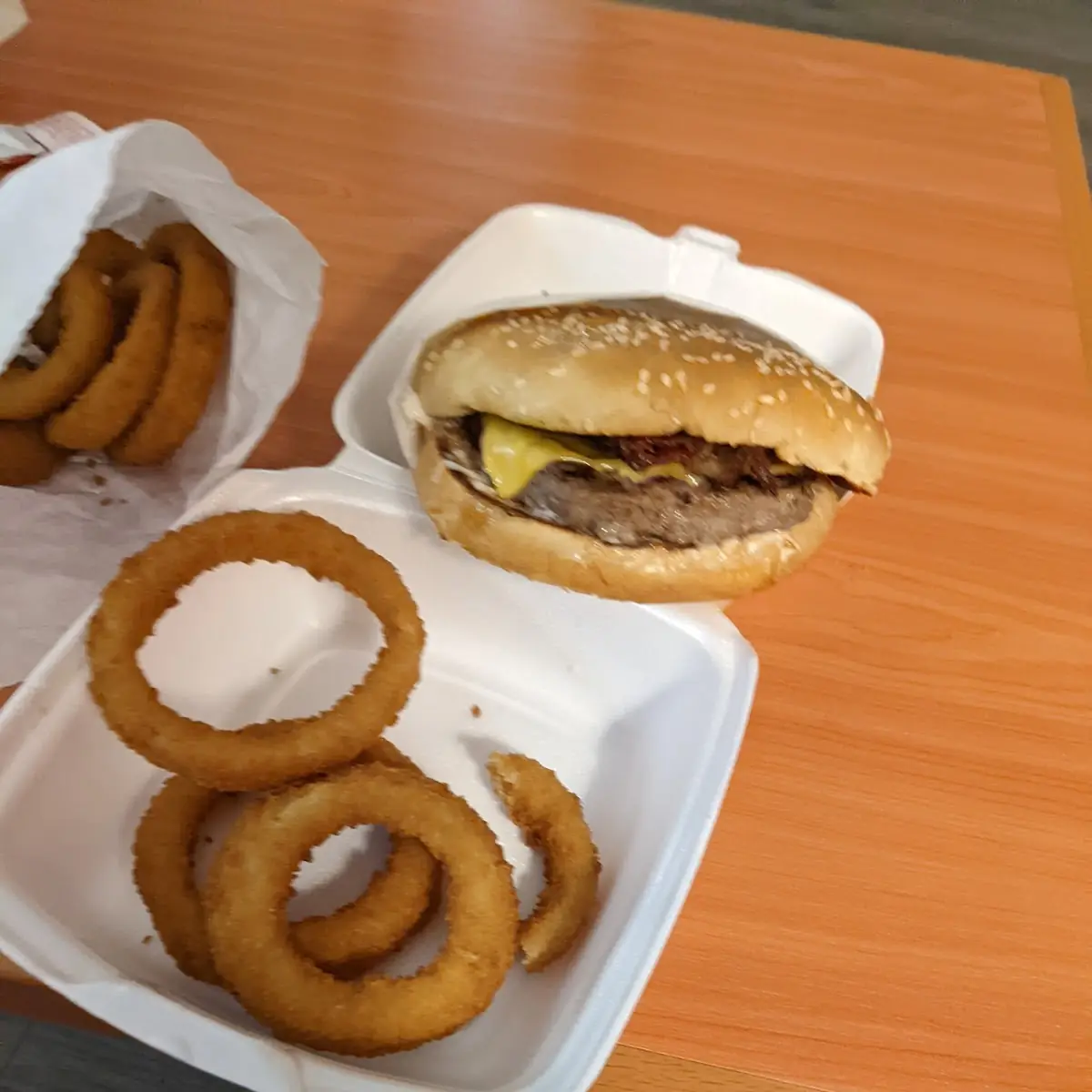 Bacon Cheeseburger and Onion Rings