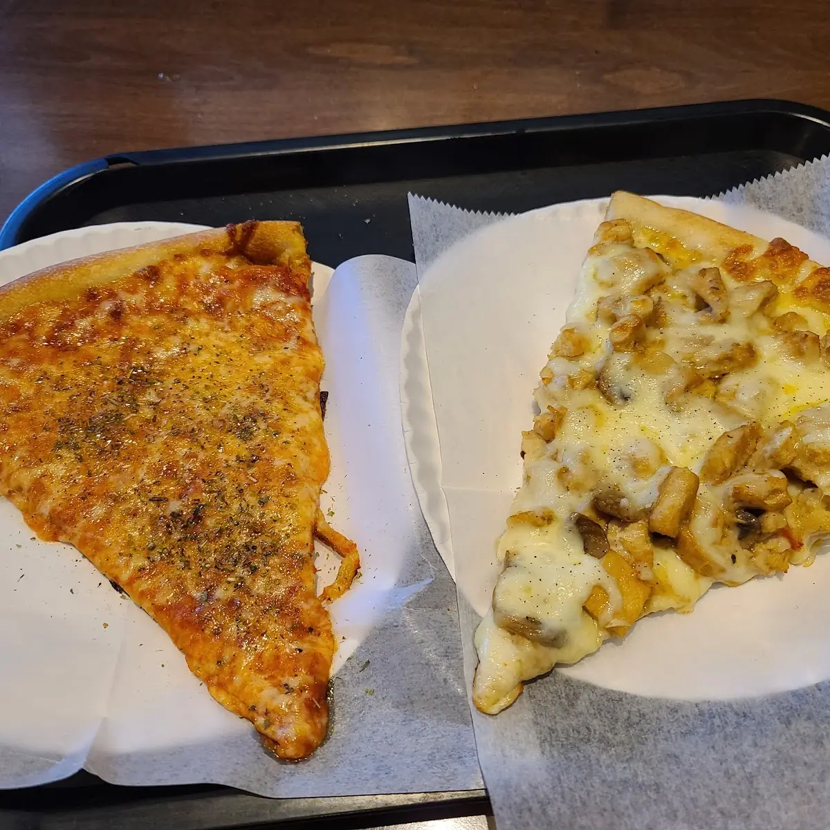 Cheese Pizza Slice and Chicken Marsala Slice
