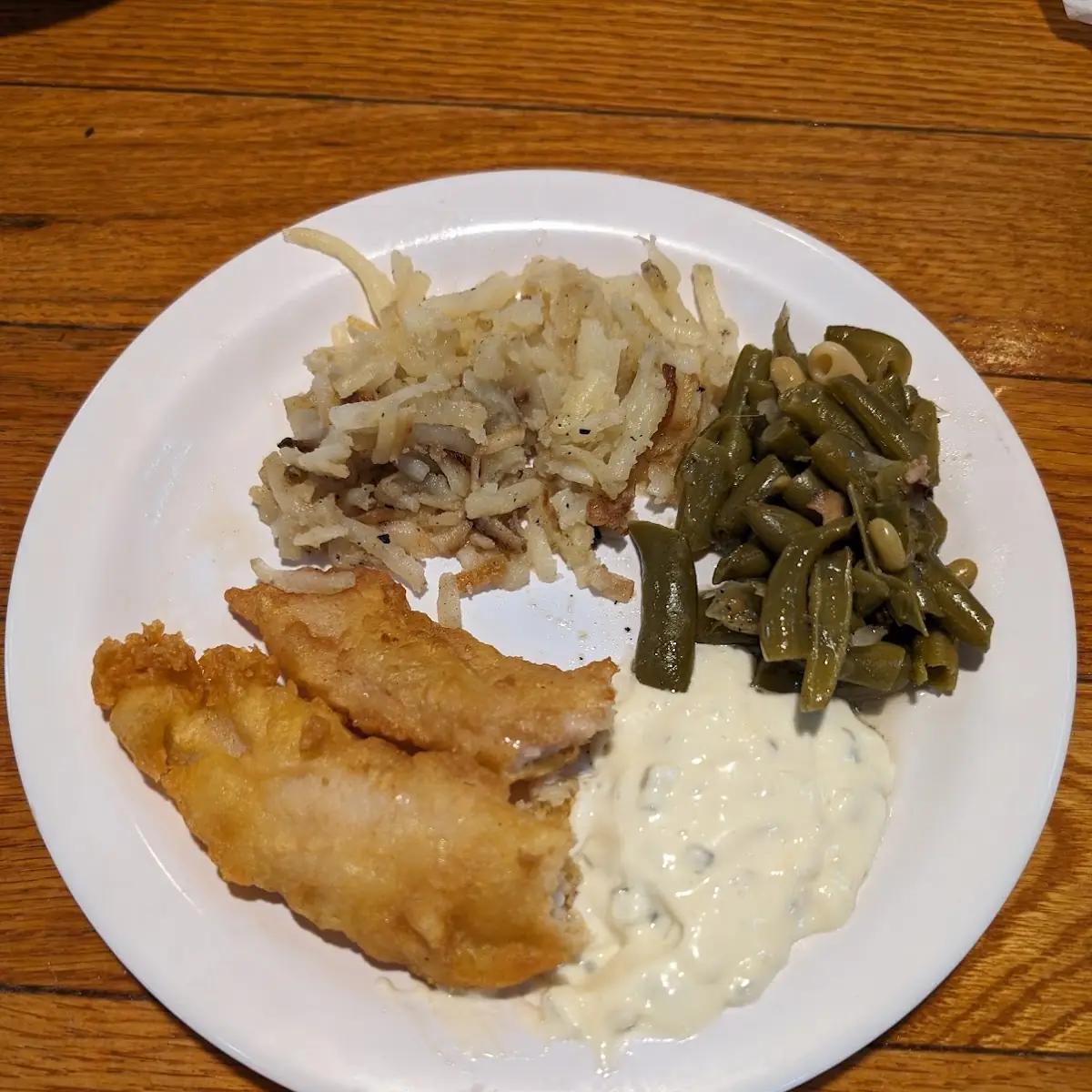 Fried Fish with Green Beans and Fried Potatoes
