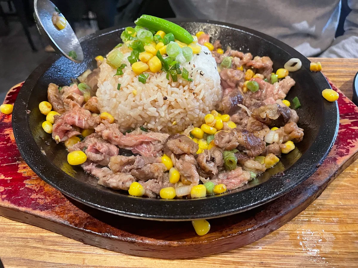 Japanese Style Pan Fried Beef with Rice on Sizzling Hot Plate, Mabu Generation