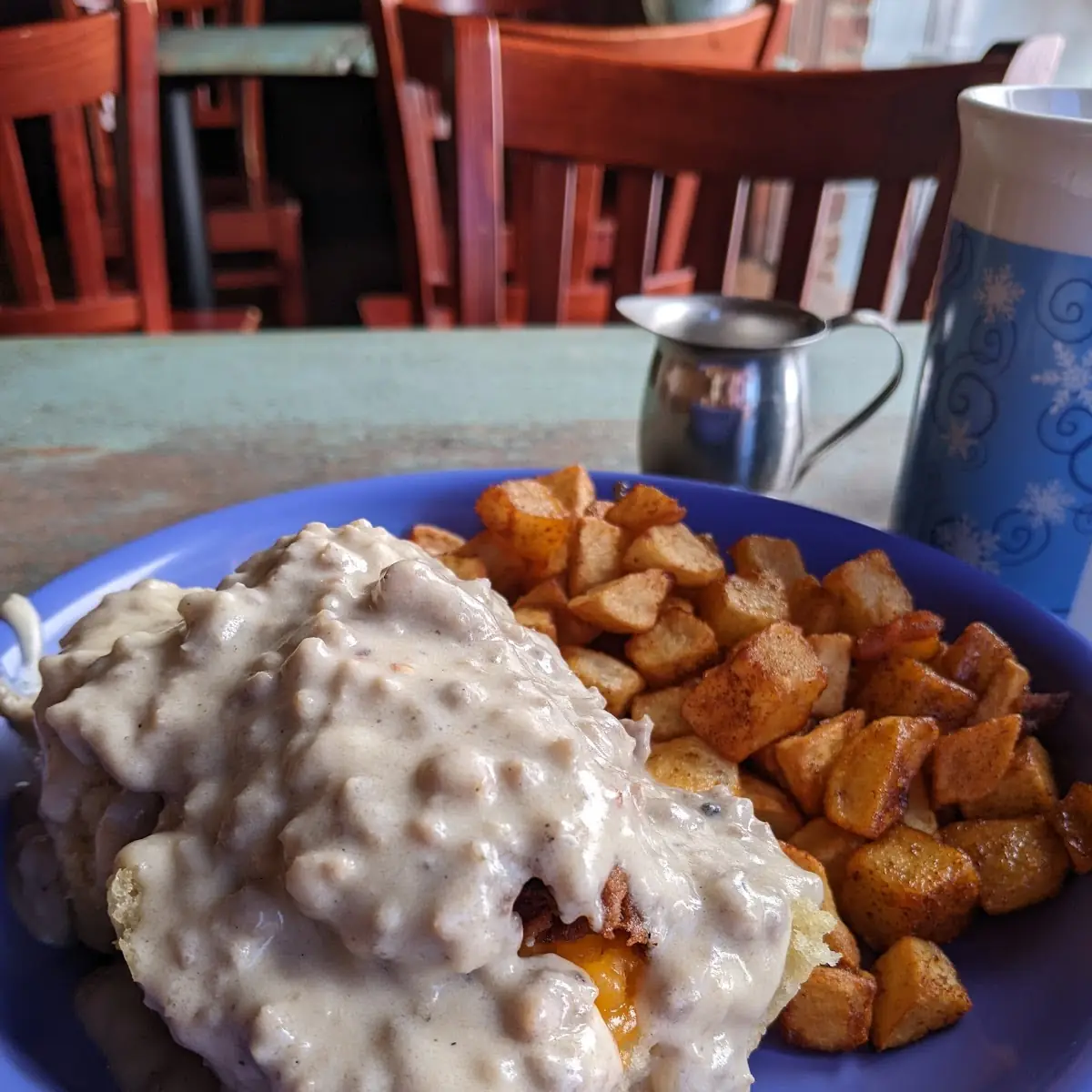 Open Face Chicken Biscuits and Sausage Gravy