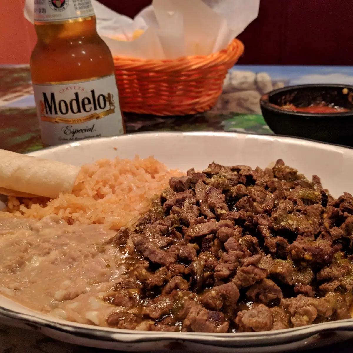 Served with Rice Beans and Tortillas