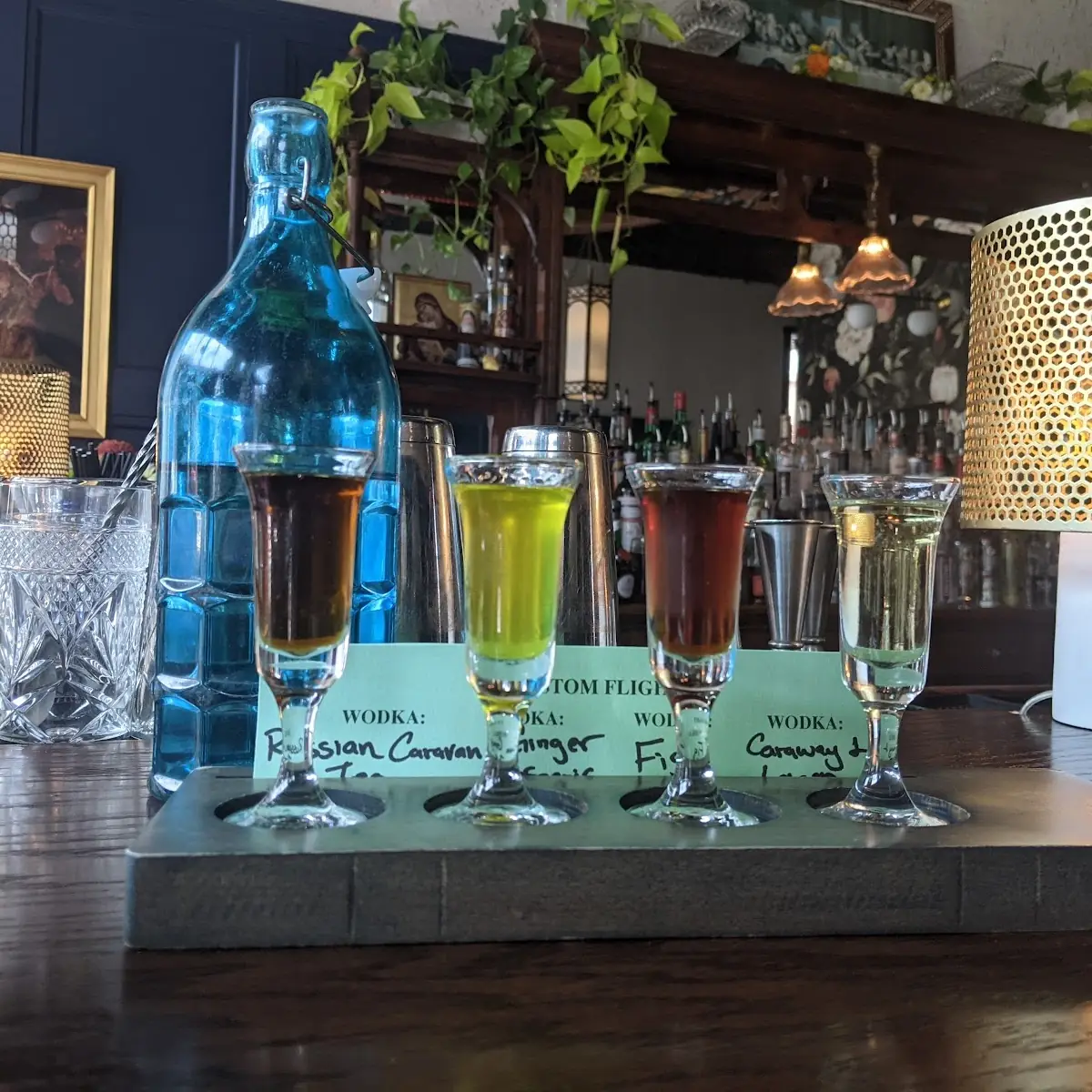 Wodka Infusions Flight Russian Caravan Tea Ginger Turmeric Fig and Caraway & Lemon