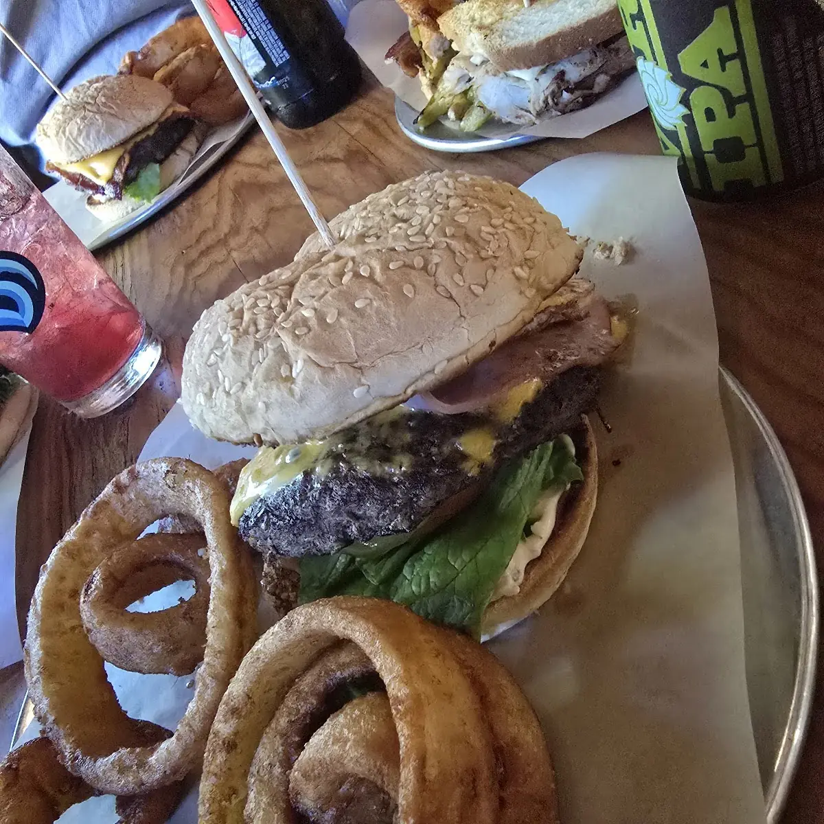 Burger and Onion Rings