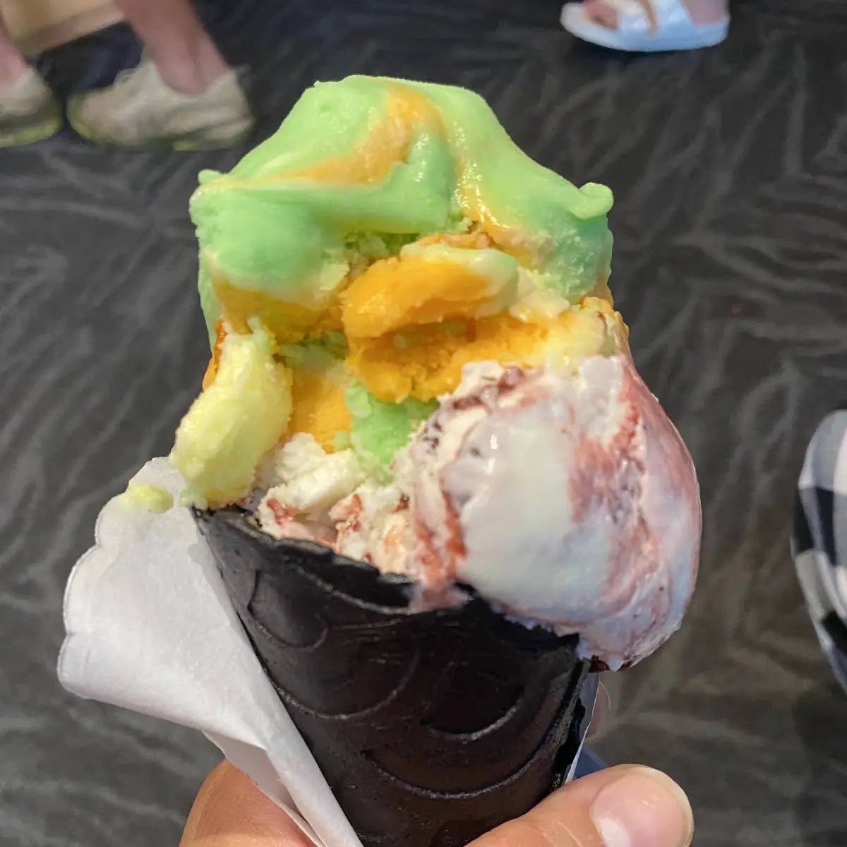 Midnight Cone with Raspberry Cheesecake Ice Cream and Sherbet