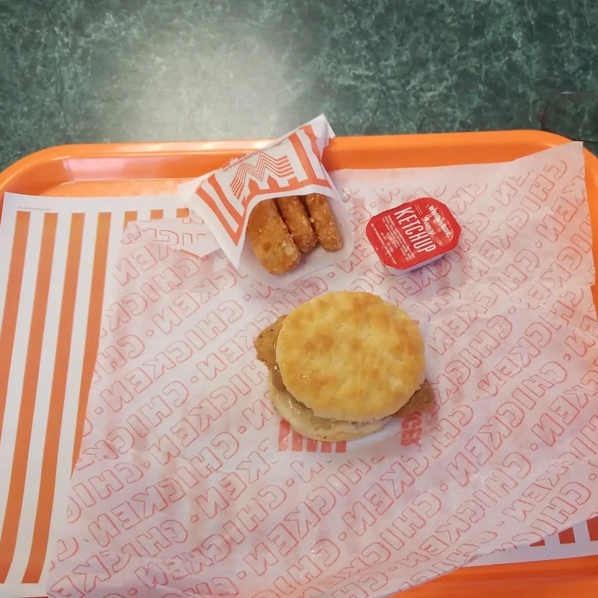 Honey Chicken Biscuit with Hash Browns