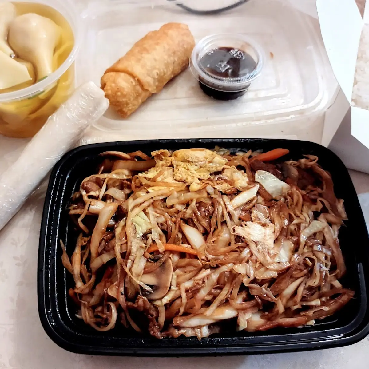 Moo Shu Beef with Wonton Soup and Eggrolls