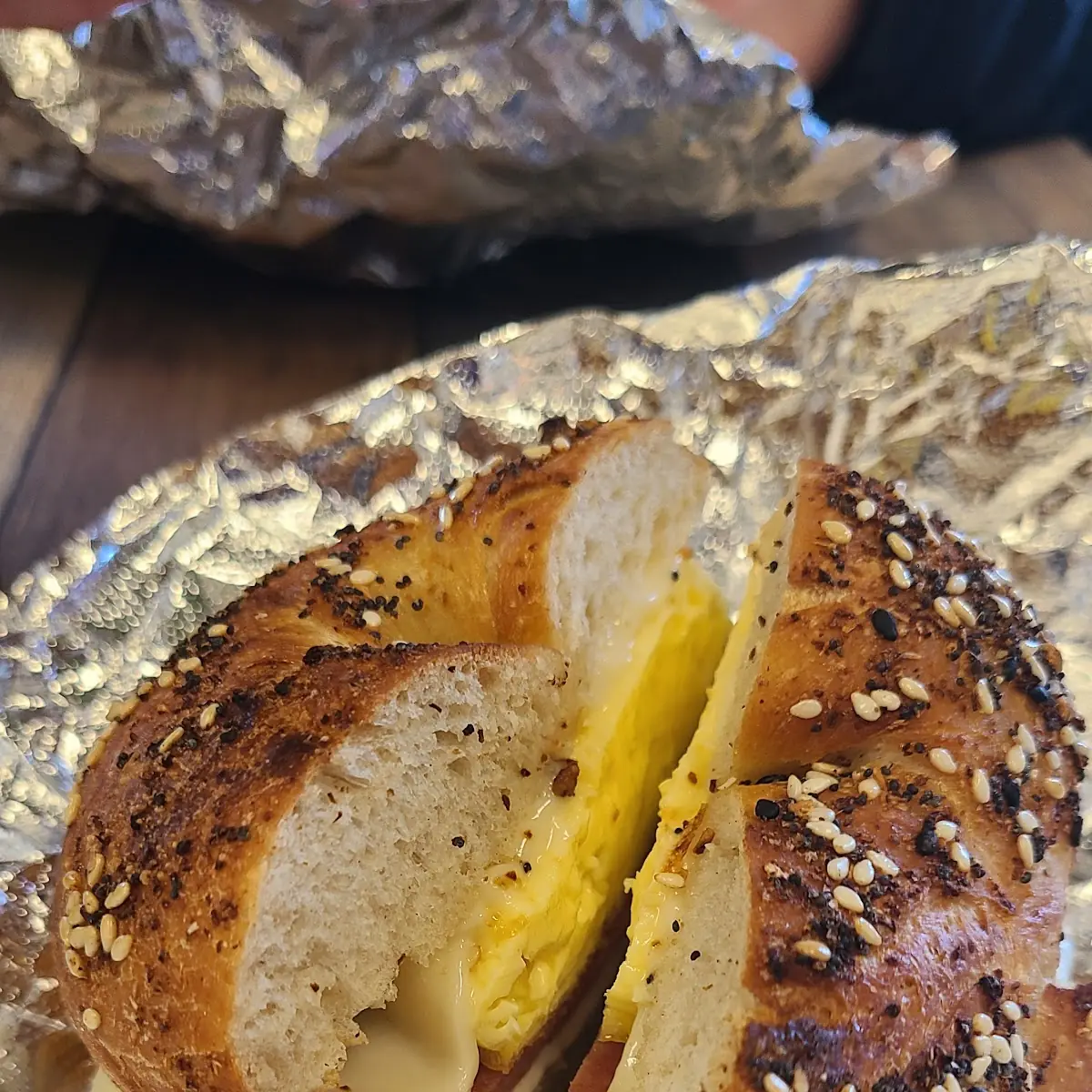 Pork Roll Egg and Cheese on Everything Bagel