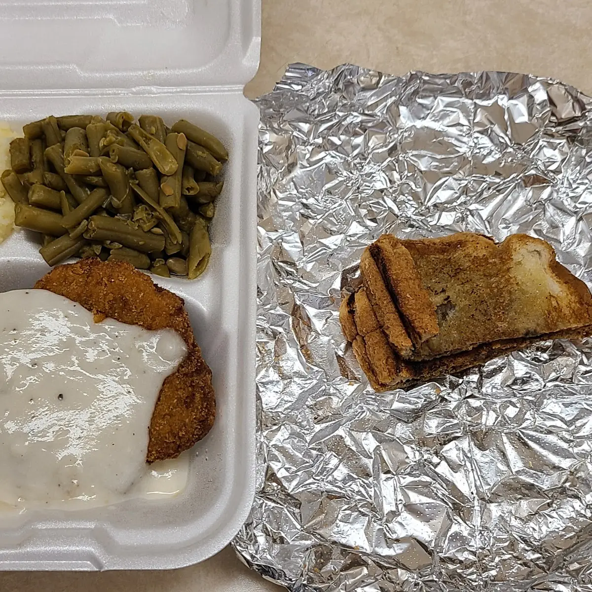 Country Fried Steak with Garlic Bread