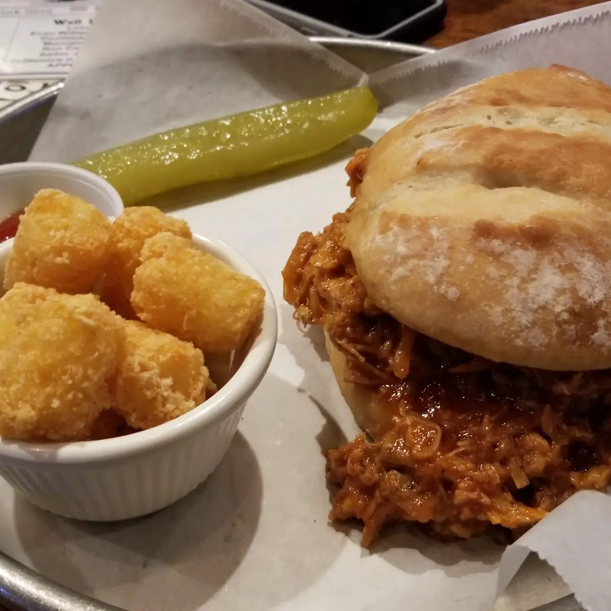 Pulled Pork Sandwich with Tater Tots