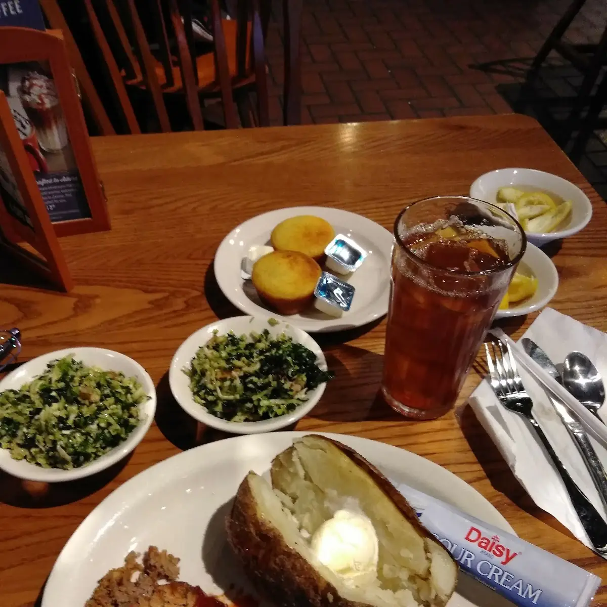 Meatloaf Baked Potato Broccoli Salad Corn Bread