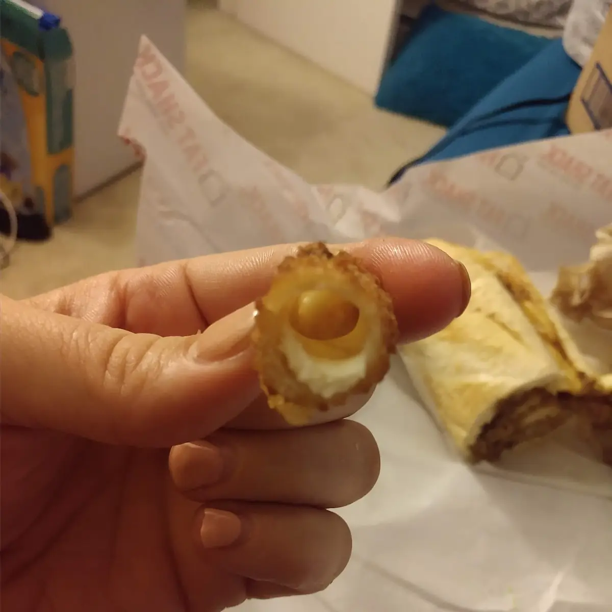 An over Cooked Mozzarella Cheese Stick