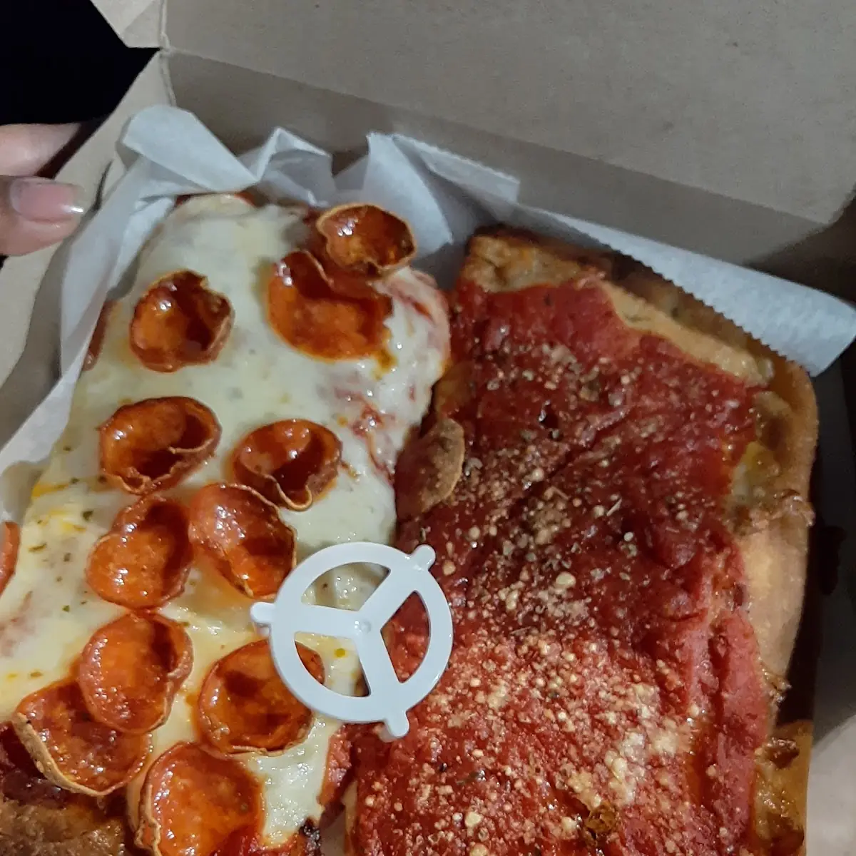 Pepperoni Slice and Upside Down Sicilian Slice