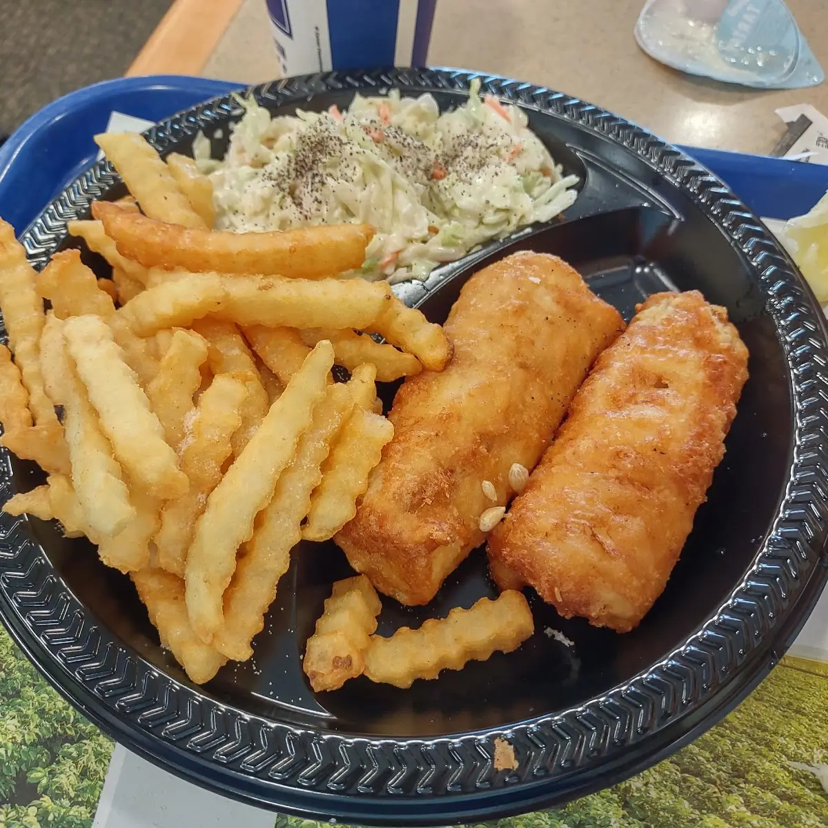 Fried Cod Dinner with Crinkle Fries and Coleslaw