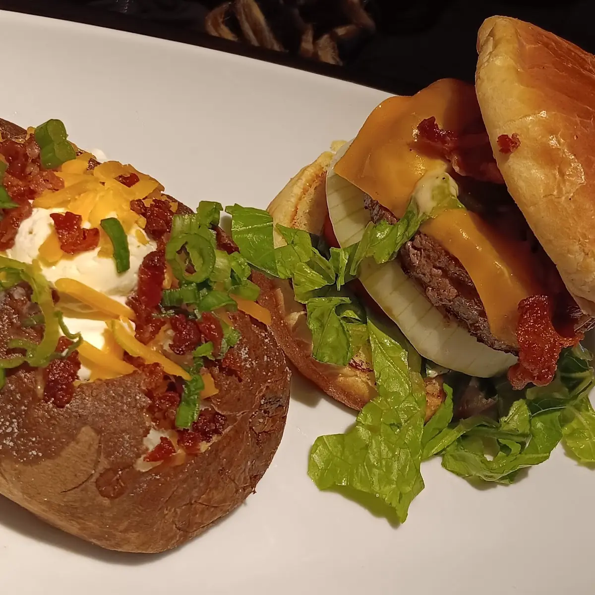 LH Burger and Loaded Baked Potato