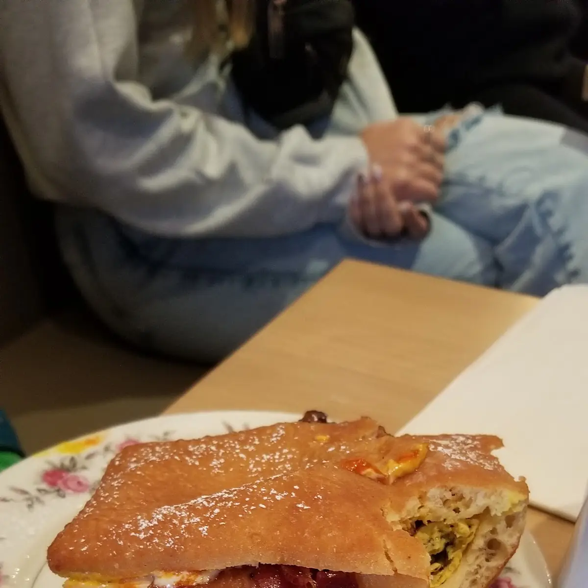 Egg Cheese Bacon Beignet Sandwhich