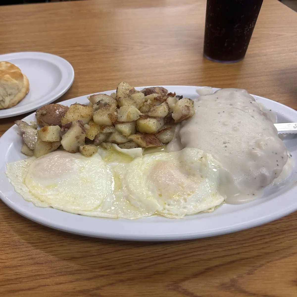 Chicken Fried Steak with Home Fries and Eggs