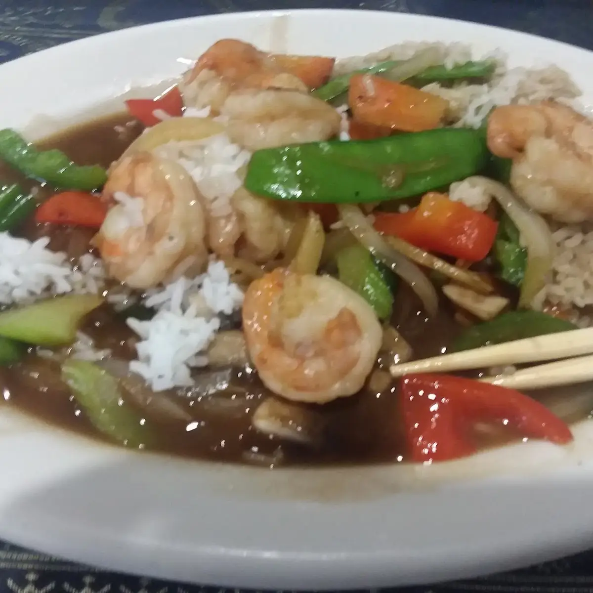 Ginger Stir Fried Mixed Vegetables with Shrimp Tempura