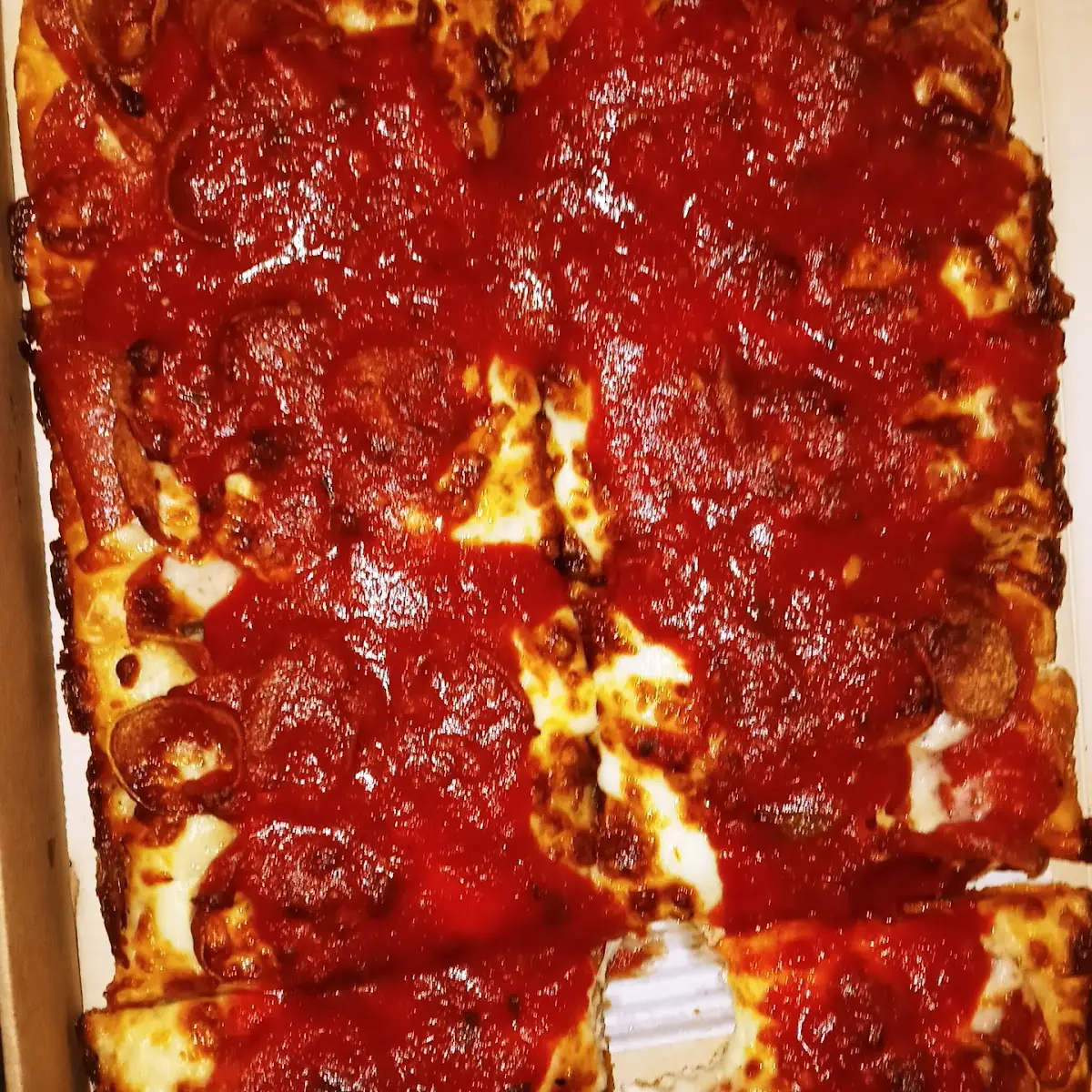 Too Much Sauce on Detroit Style Pizza