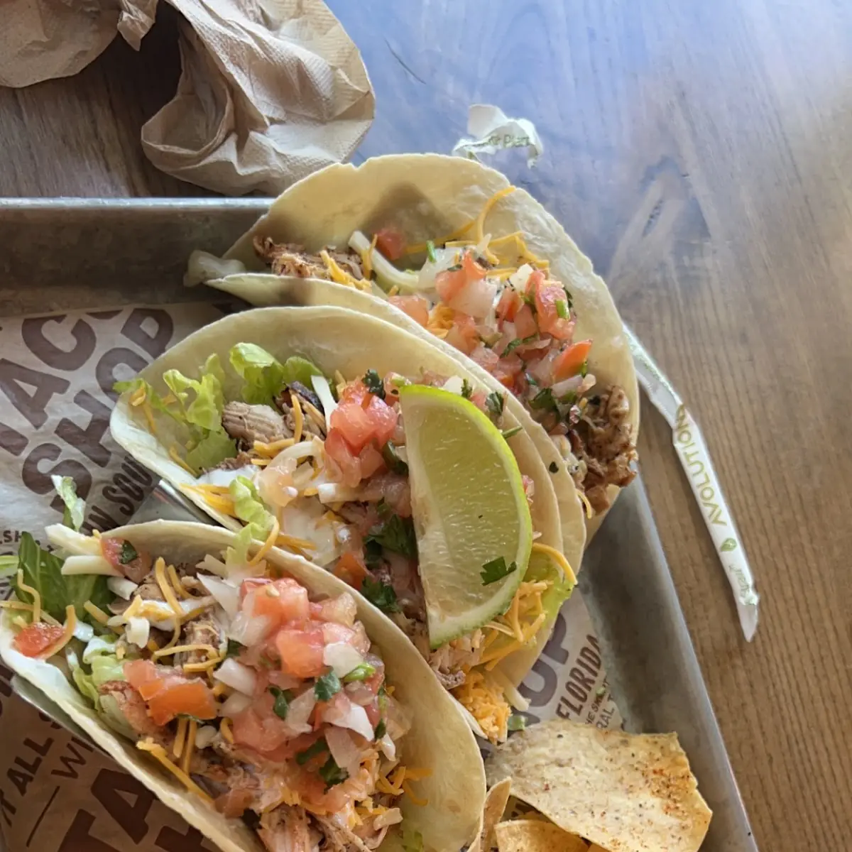 Two Tacos and Tortilla Chips