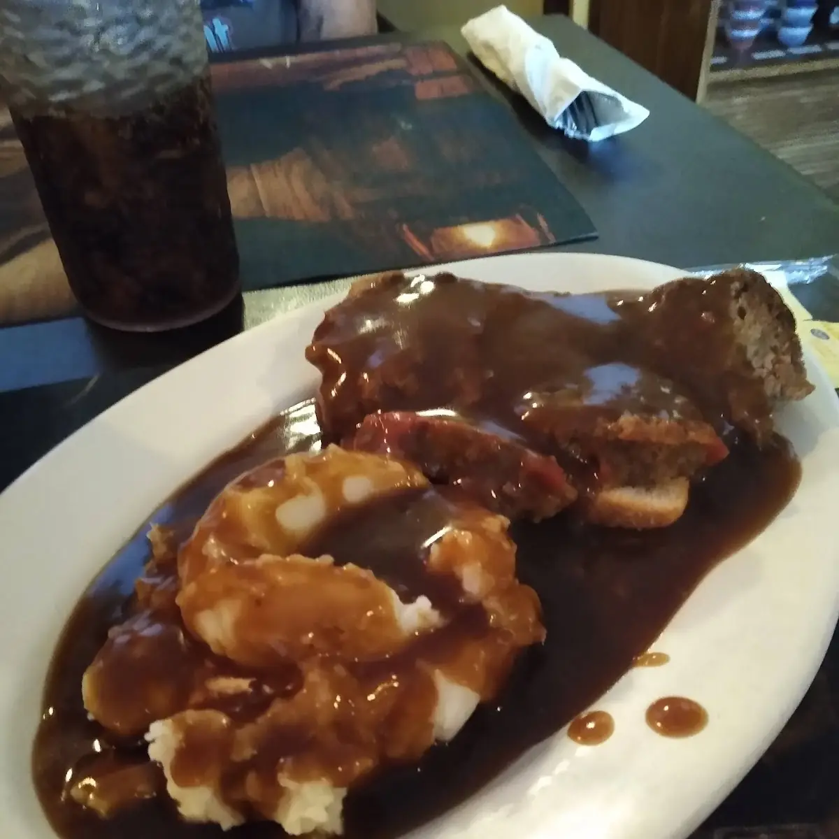 Open Face Meatloaf Sandwich with Mashed Potatoes and Gravy