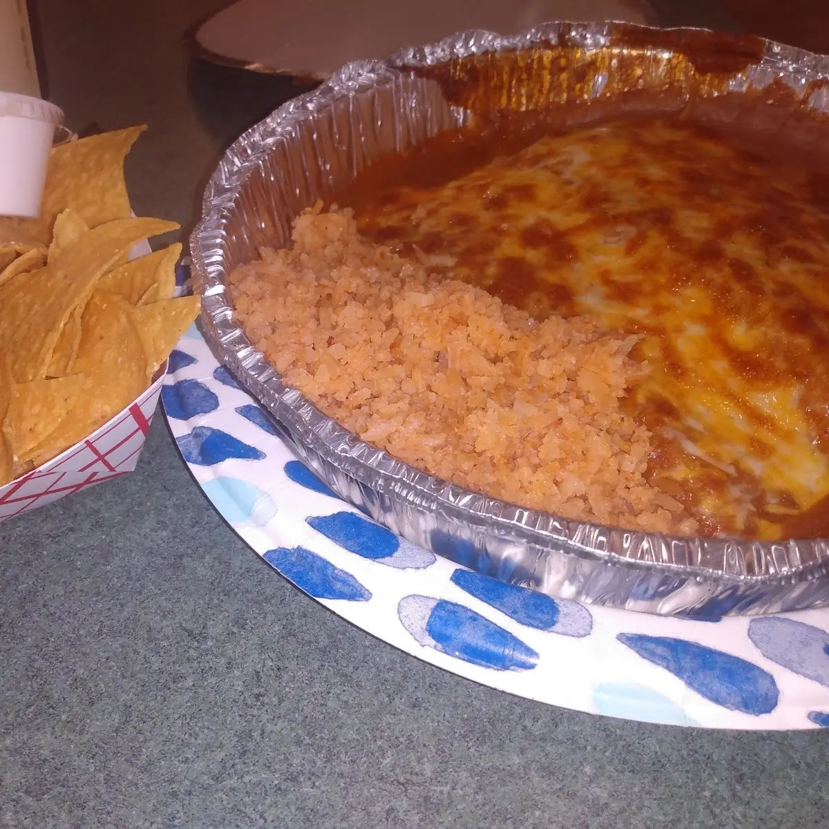 A Number 2 Rice Beans Enchiladas and Chips