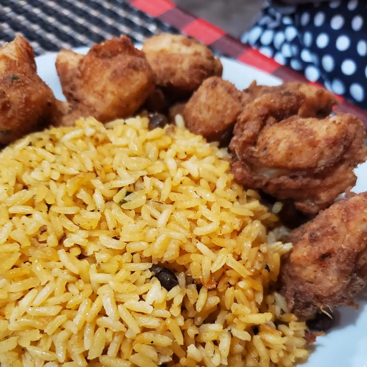 Fried Chicken Chunks with Yellow Rice