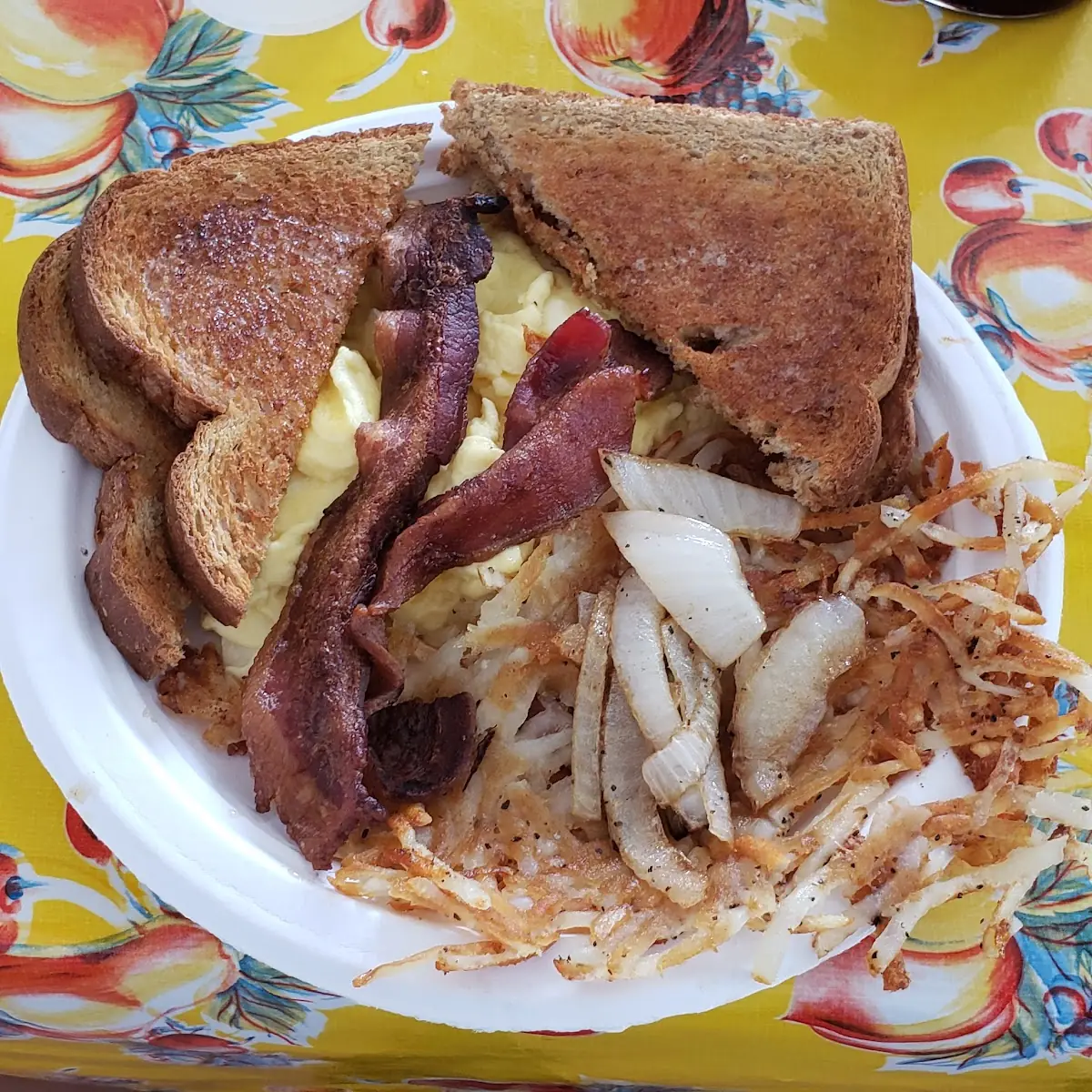 Bacon Hash Browns and Toast