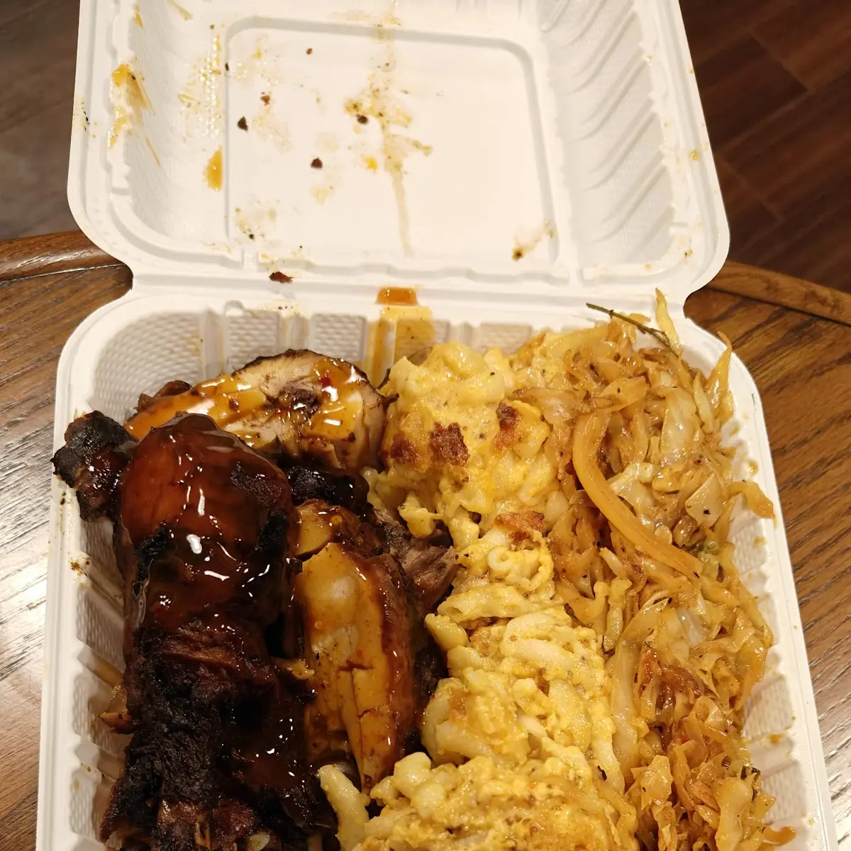 Honey Jerk Chicken with Cabbage and Mac & Cheese