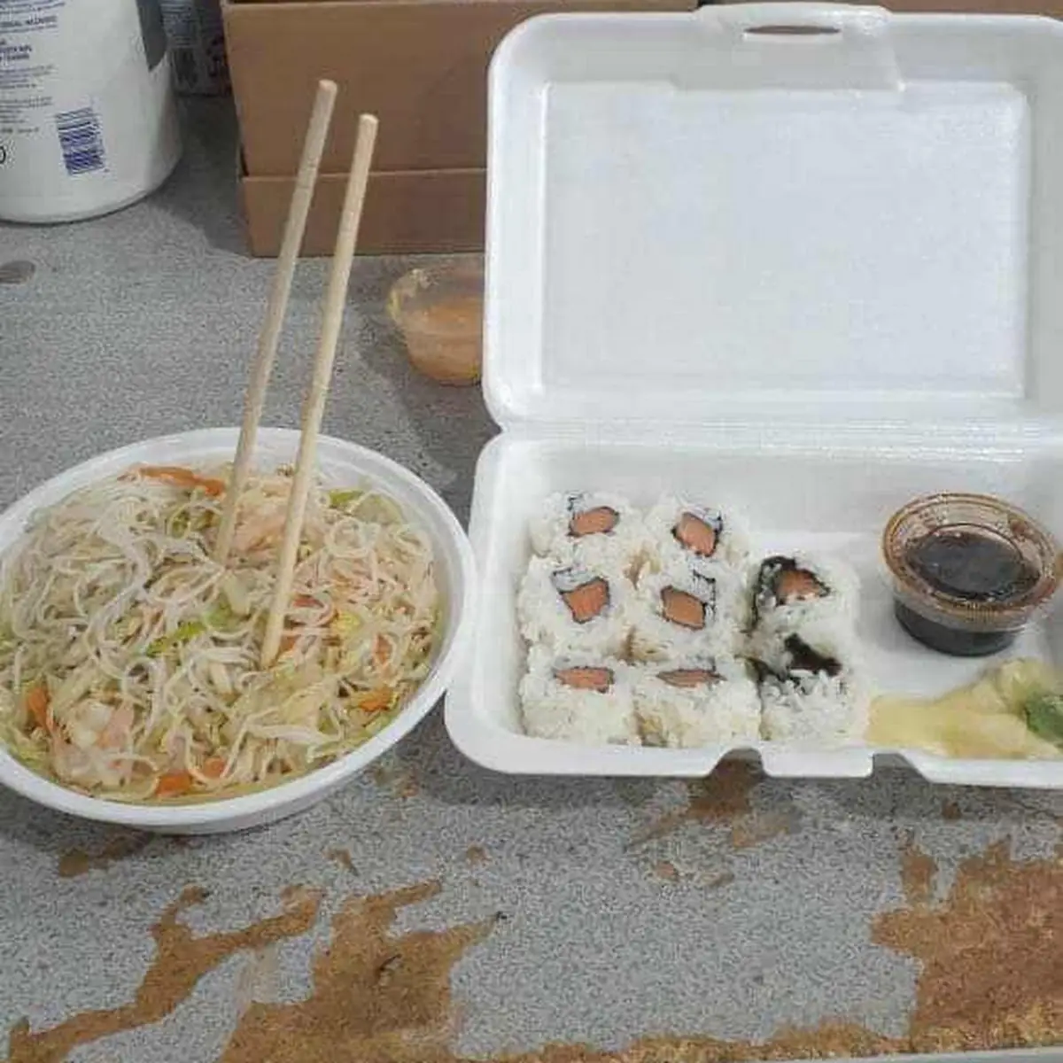 Shrimp Chow Mai Fun and Salmon Roll