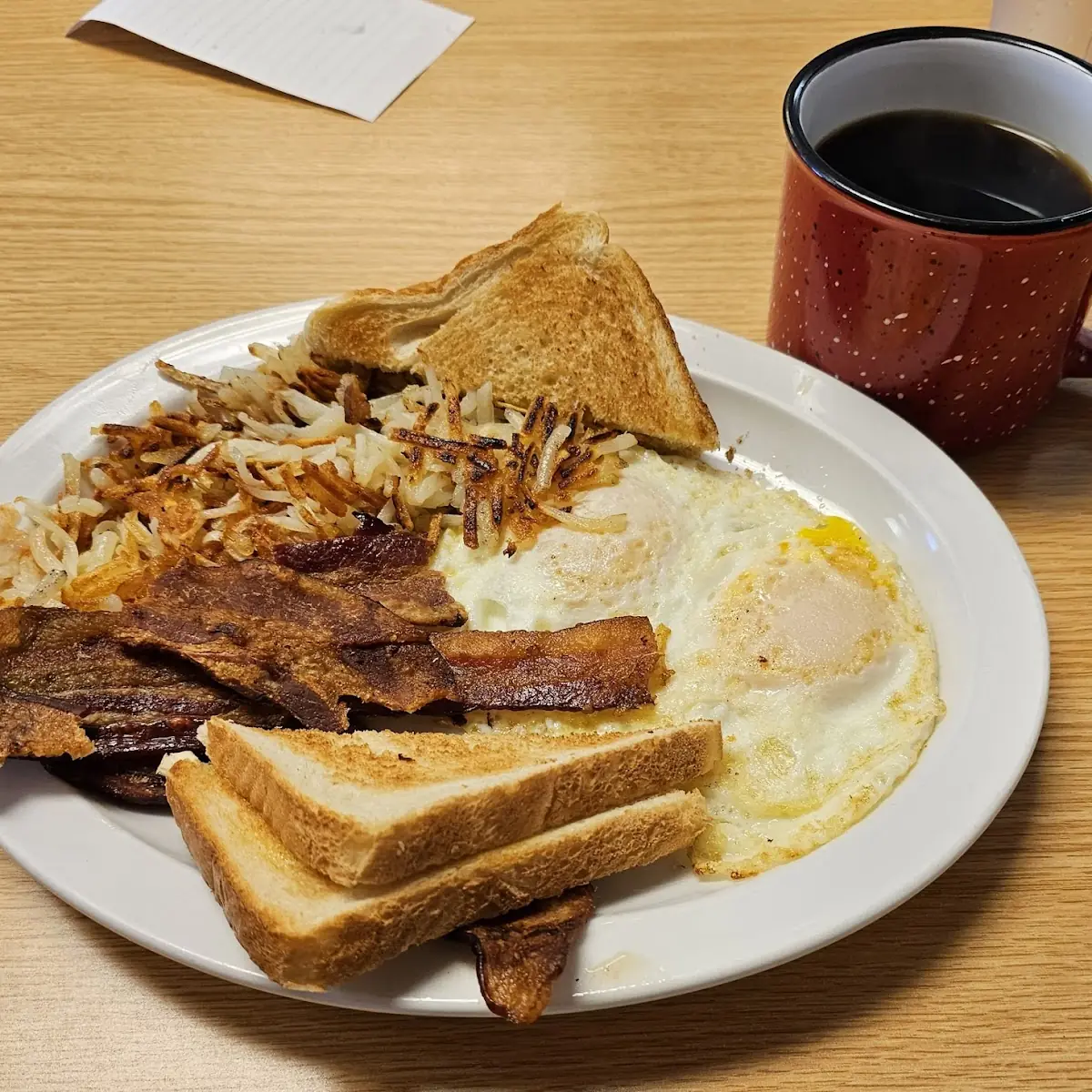 Bacon Eggs Hash Browns and Toast