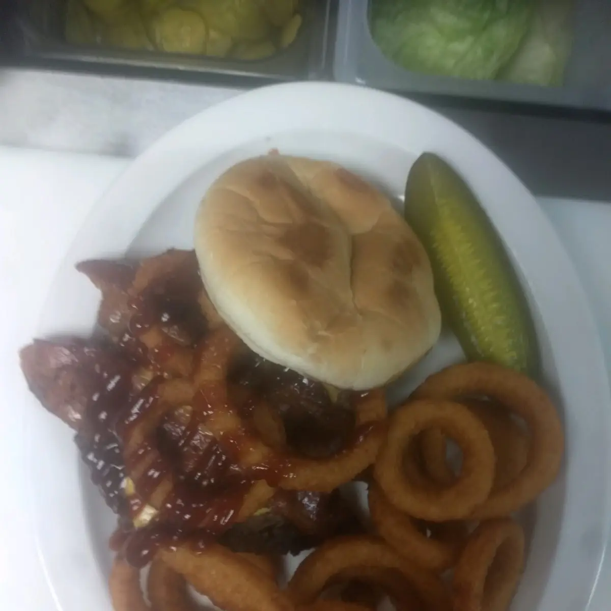 Western Burger and Onion Rings