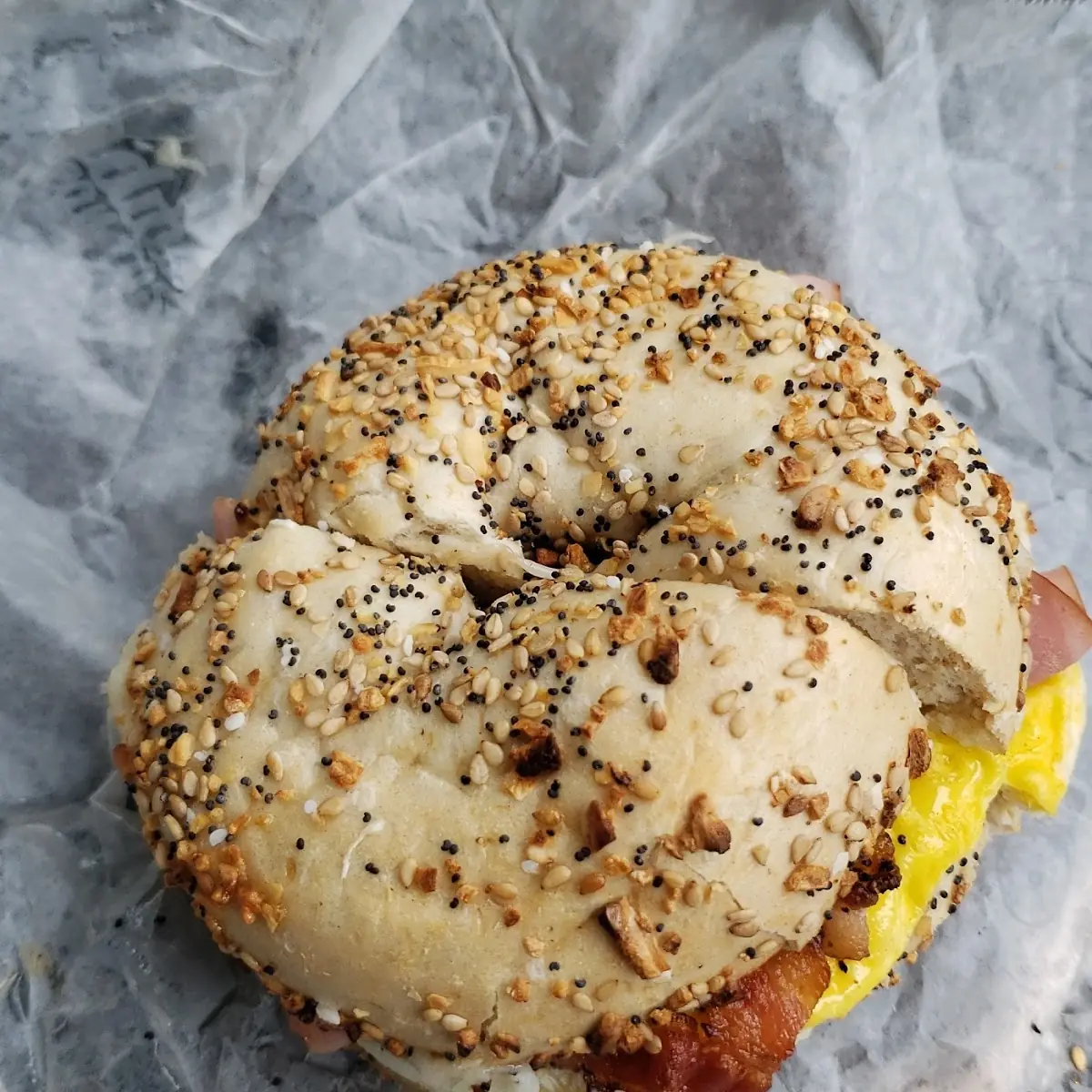 Breakfast Sandwich on an Everything Bagel