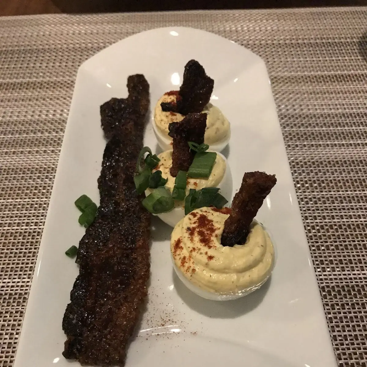 Deviled Eggs with Candied Bacon