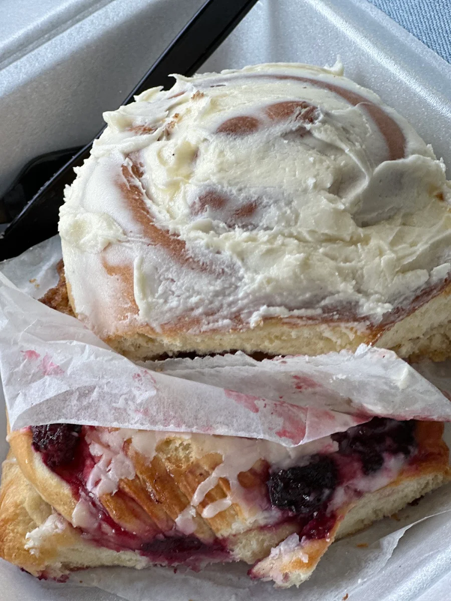 Cinnamon Roll on Top Blackberry Cheese Cake Danish on Bottom