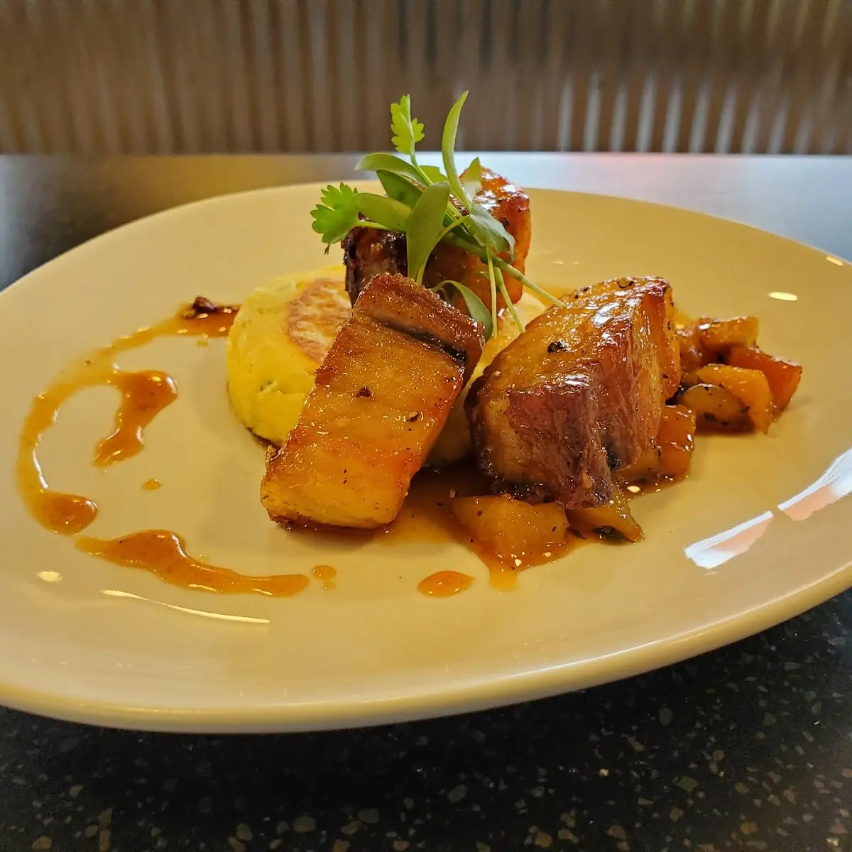 Twice Cooked Pork Belly with Corn Cake