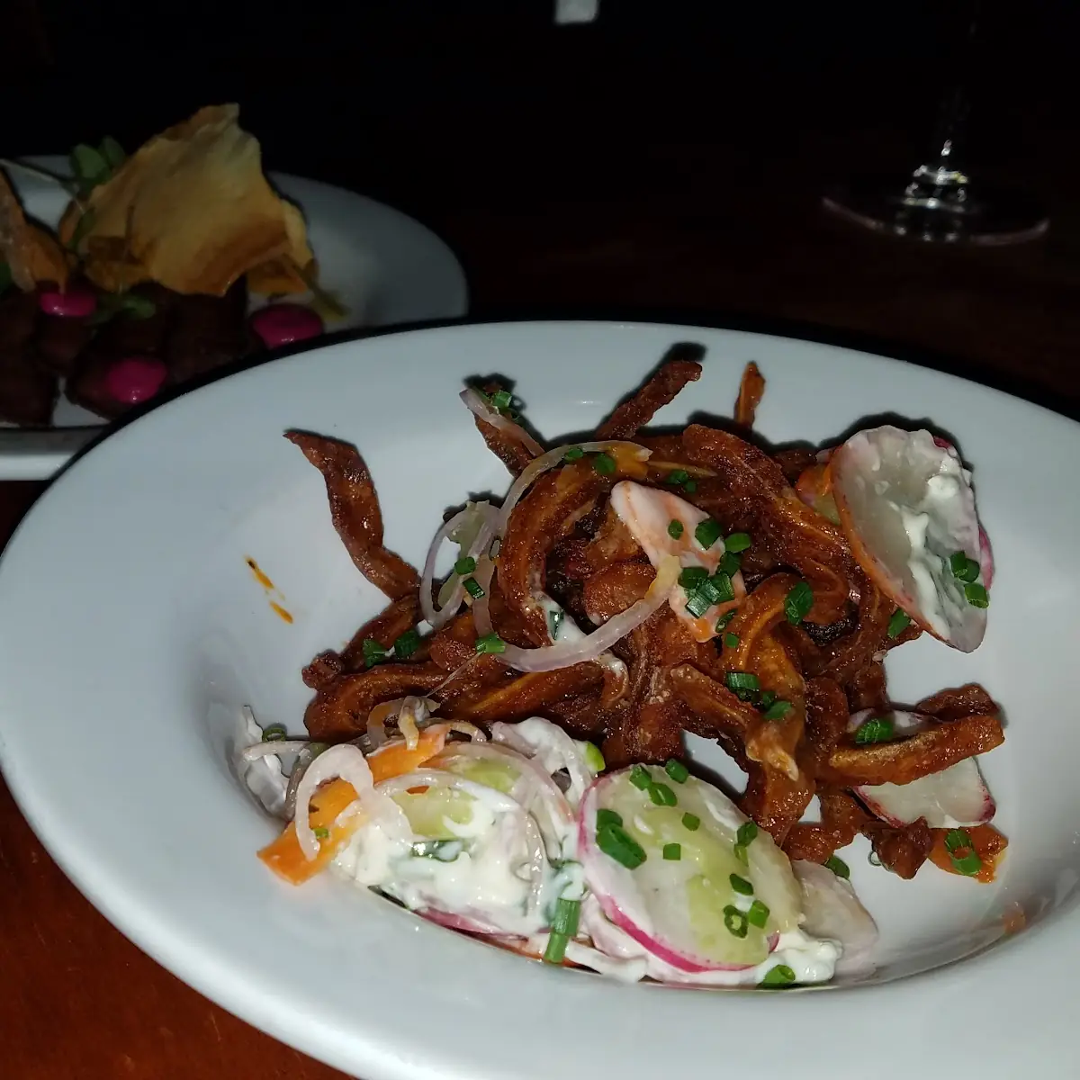 Crispy Pig Ears Smashed Sunchokes Alabama White Sauce