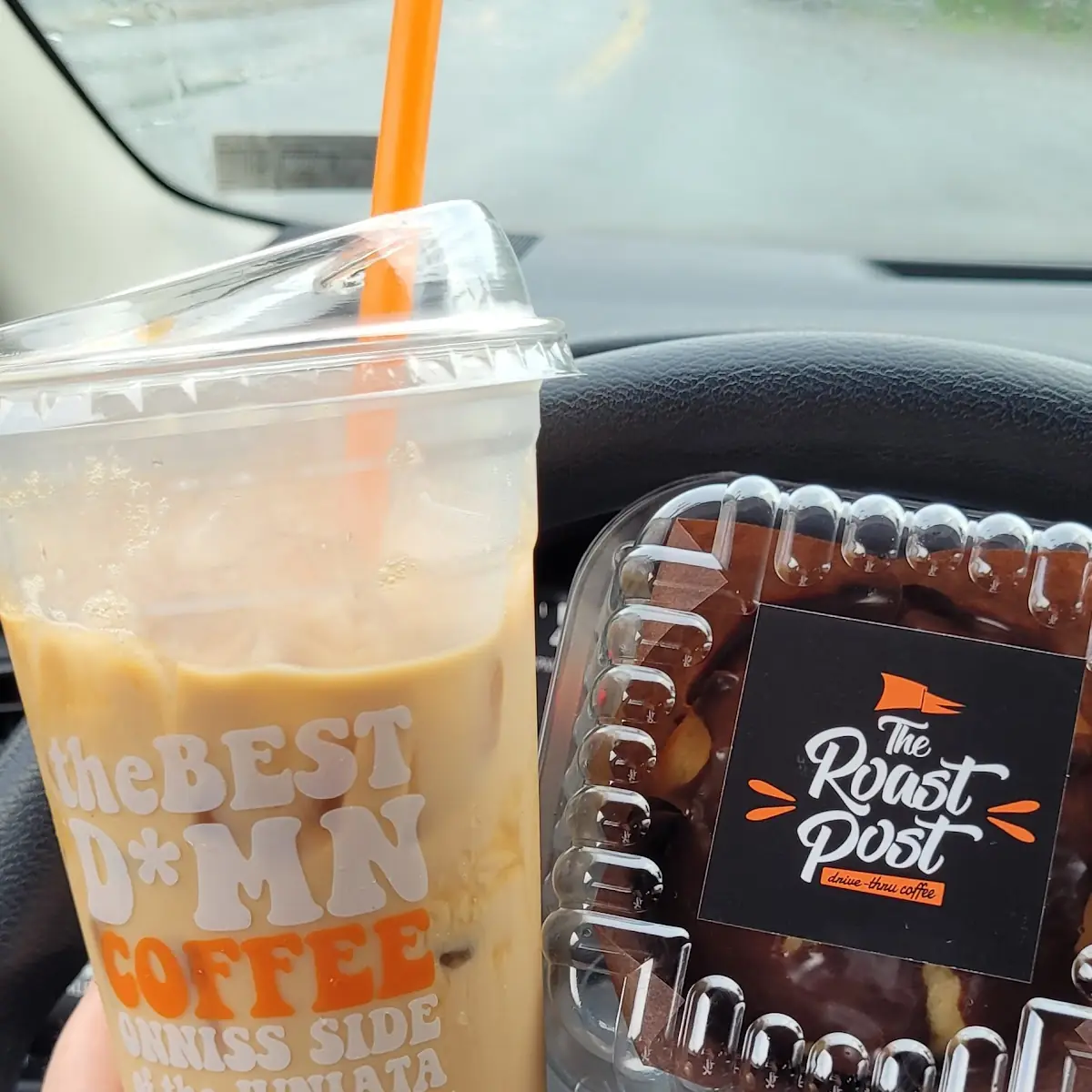 Decaf Iced Caramel Macchiato with Chocolate Eclair Muffin