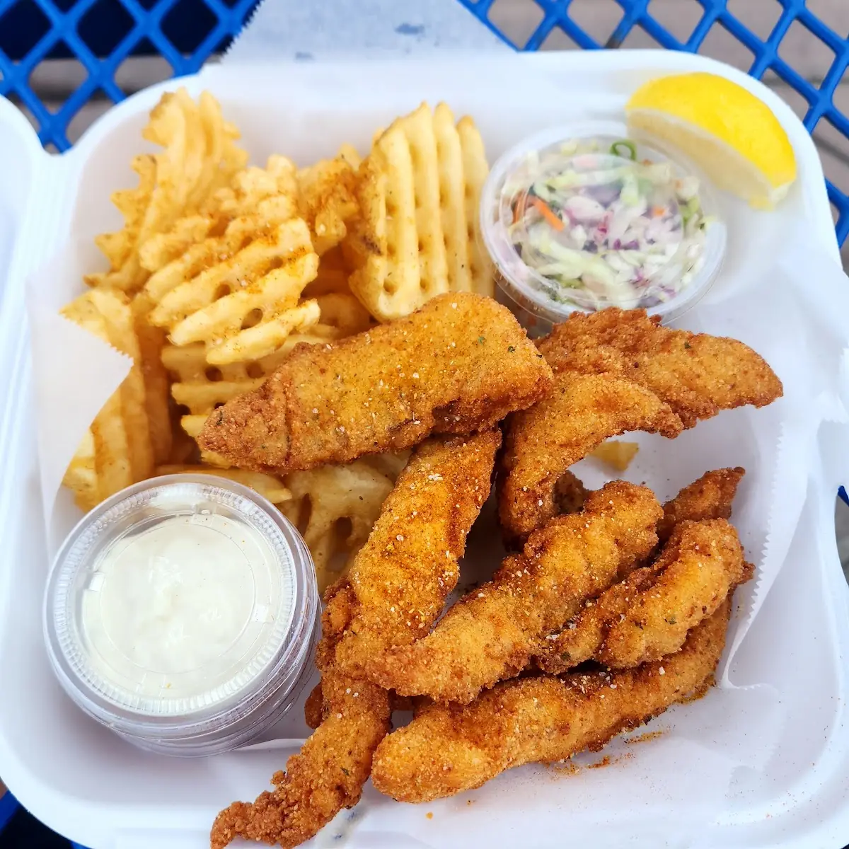 Breaded Fried Fish with Waffle Fries