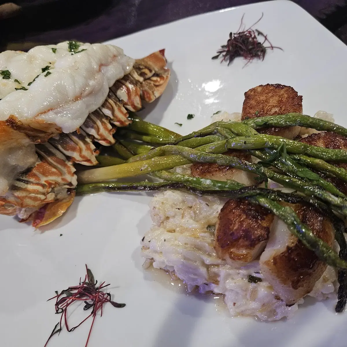 Scallops with Risotto and Lobster Tail