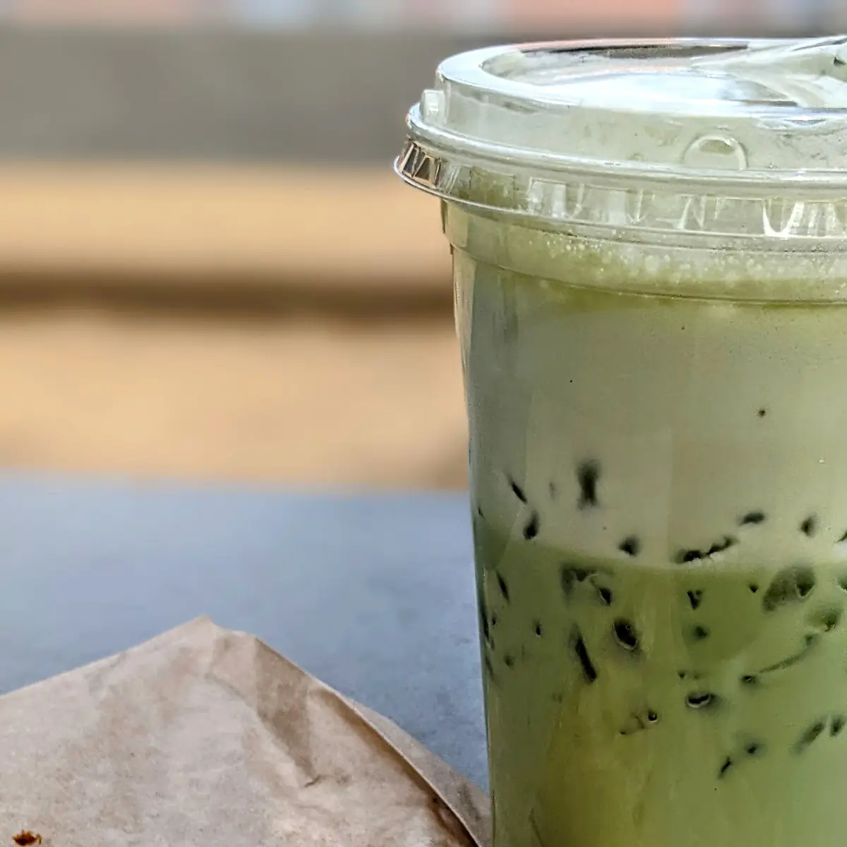 Almond Pastry and Iced Matcha Latte