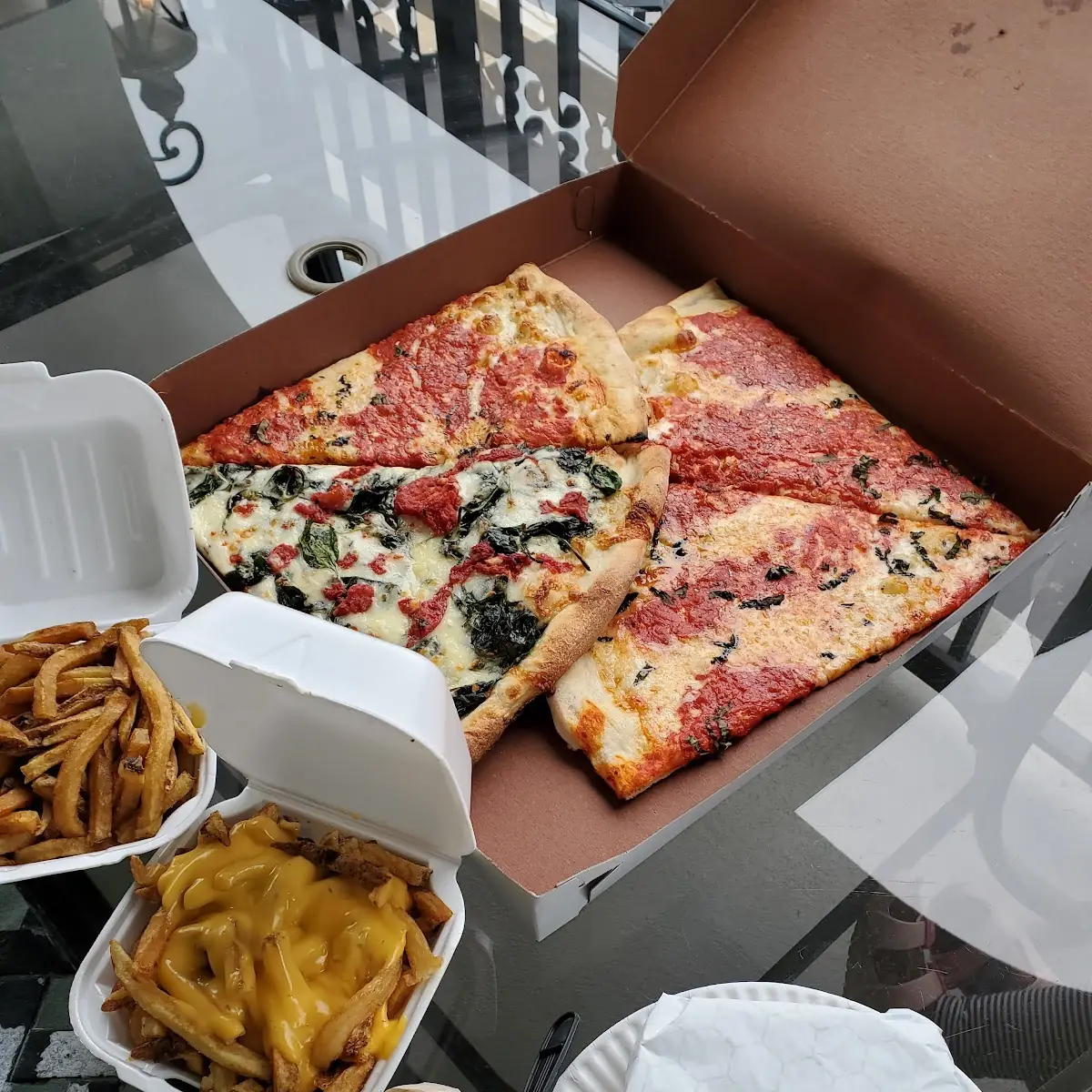 Cheese Fries Cheese Pizza Spinach Pizza