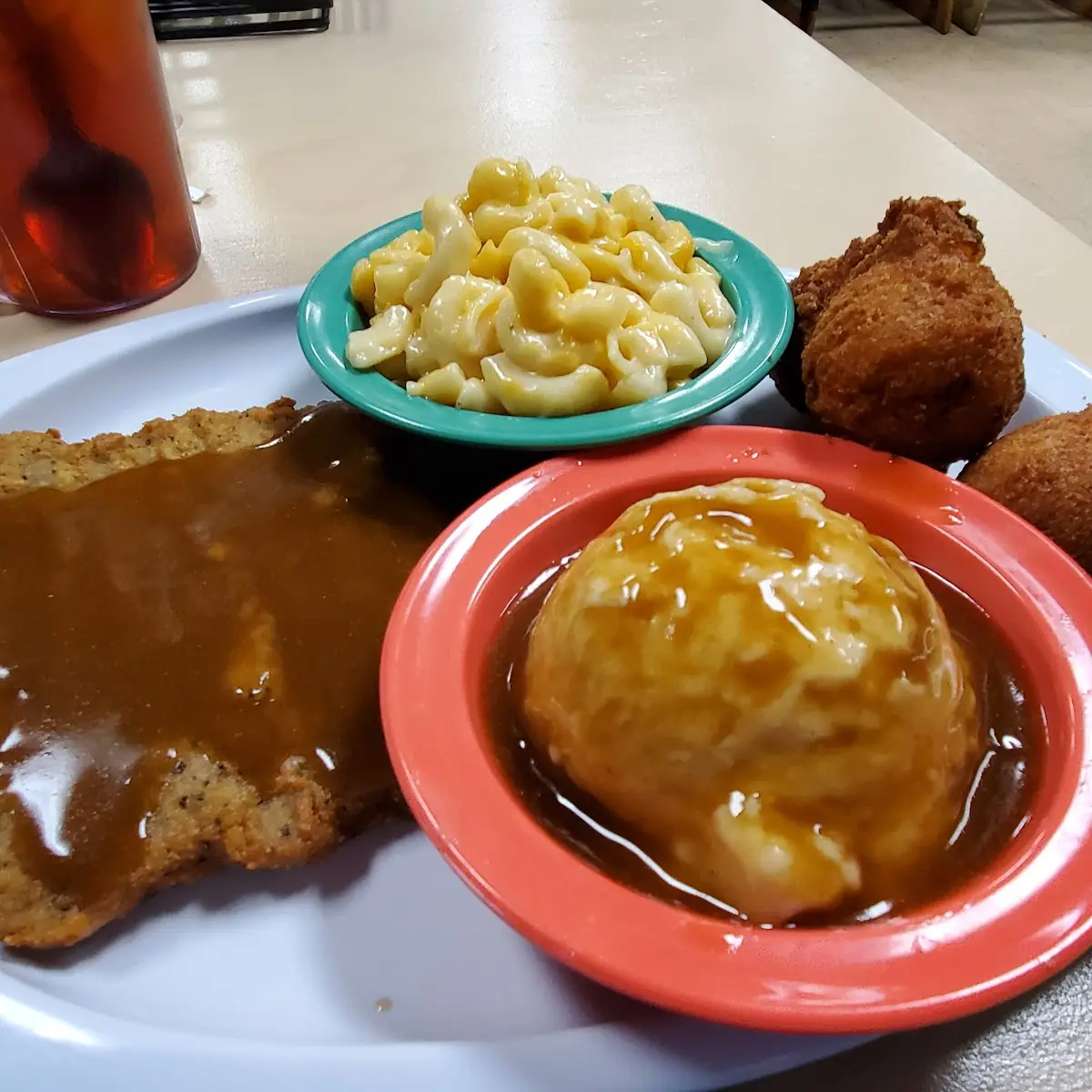 Country Fried Steak Mashed Potatoes Macaroni Cheese