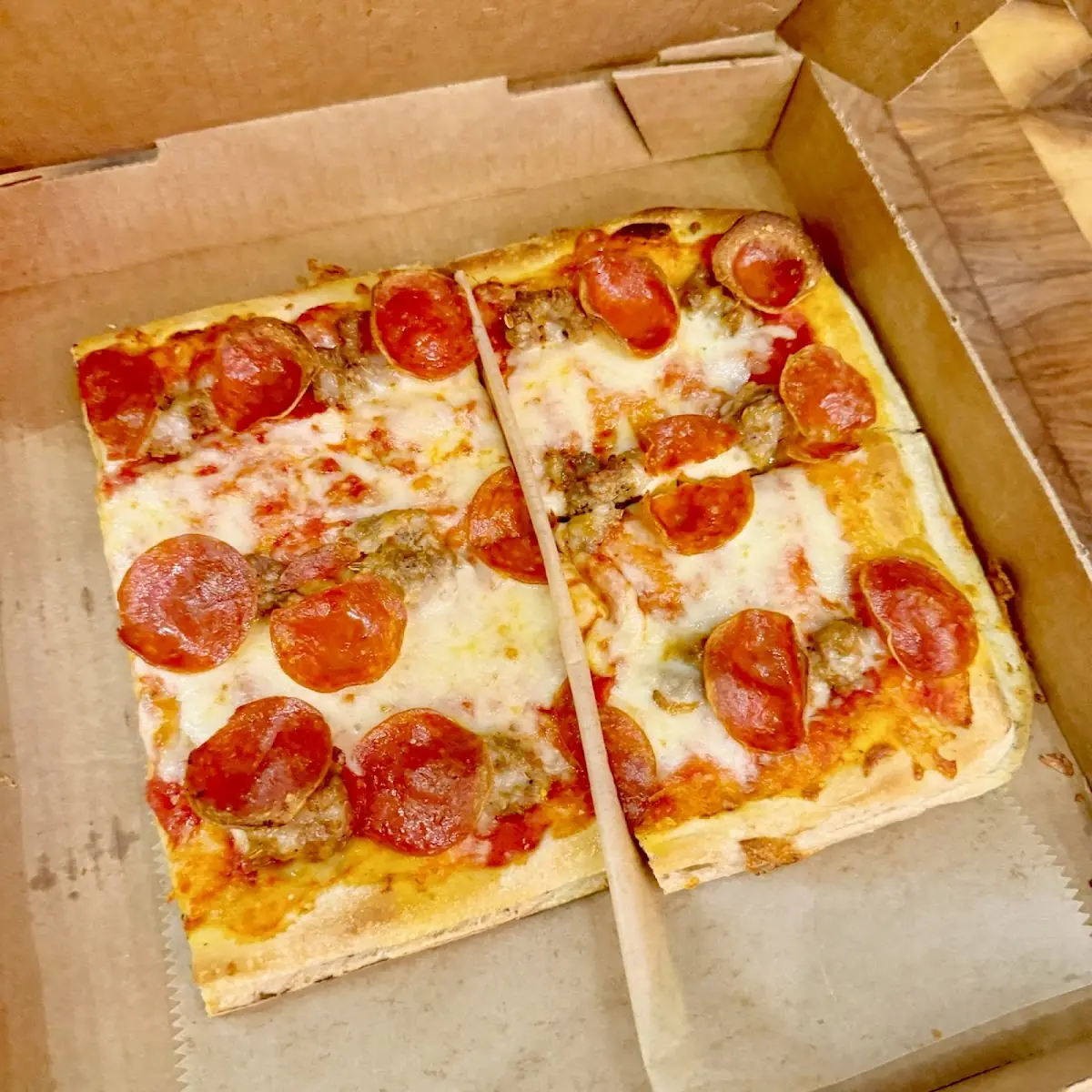 Square Pepperoni Pizza Slices in Box